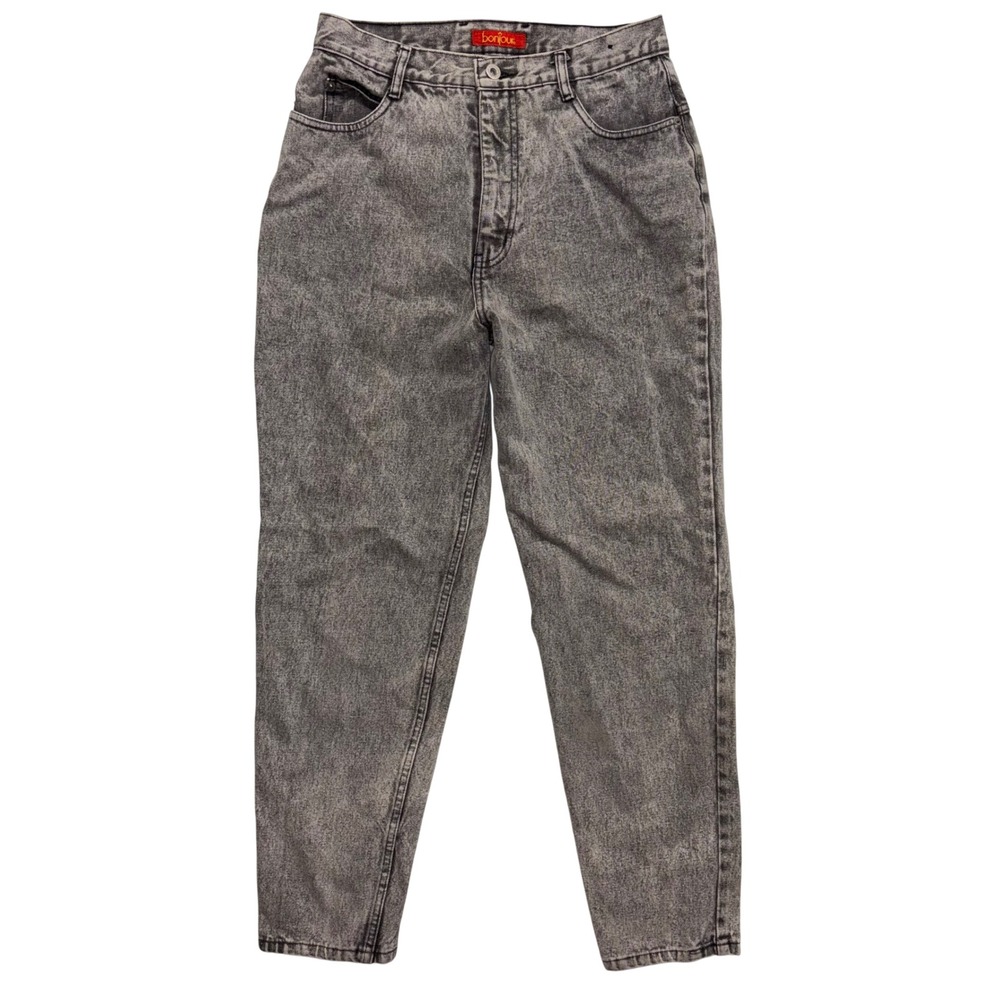 Vintage Bonjour Gray Acid Wash High Waisted Tapered Ankle Zip Jeans Womens 28"